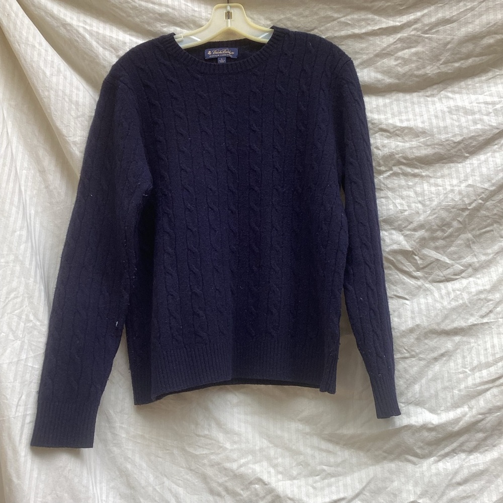 Brooks Brothers Dark Blue Scottish Lambswool Crewneck Sweater, size large